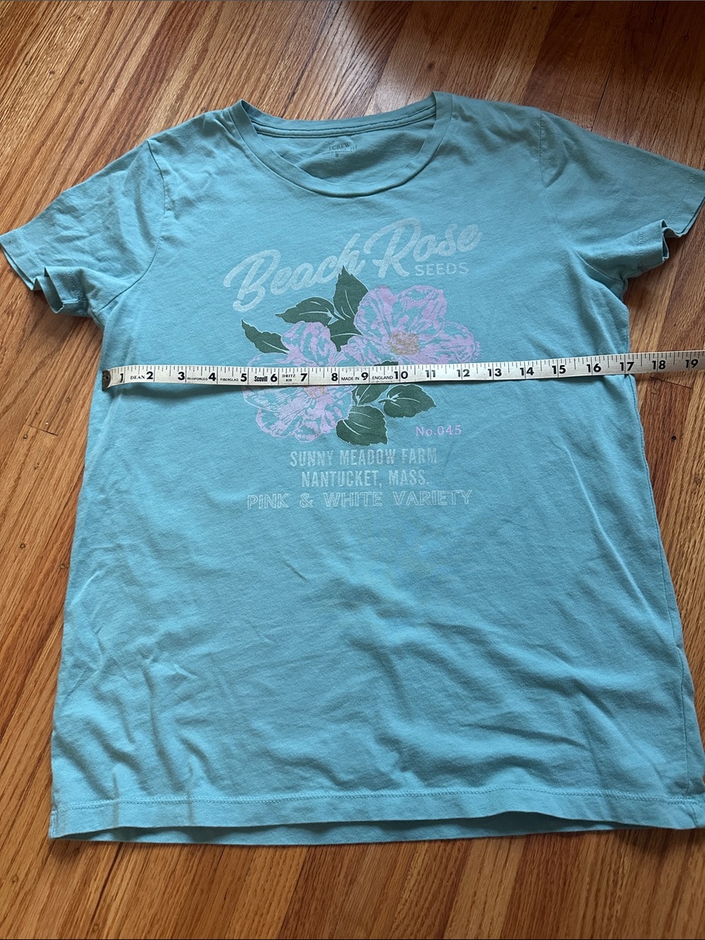 J Crew Factory t-shirt Beach Rose Graphic Tee in Aqua with Pink Floral - Picture 2 of 6